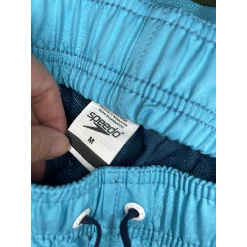 Speedo Swim Trunks Colorblock Light Blue Blue Men's M Drawstring Pockets Lined